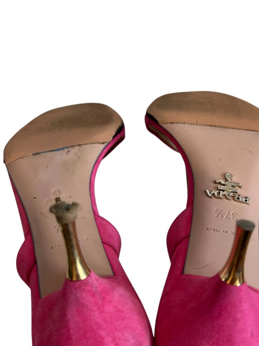 Prada high heel sandals pink suede 37.5 square toe ankle strap - Picture 9 of 15